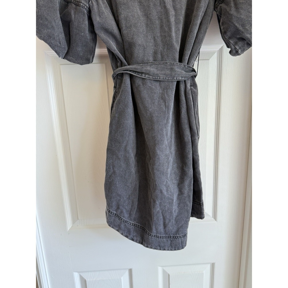 Rails Denim Dress Womens Medium Black Puff Sleeve Belted Mini Button Front NWT - Picture 6 of 10